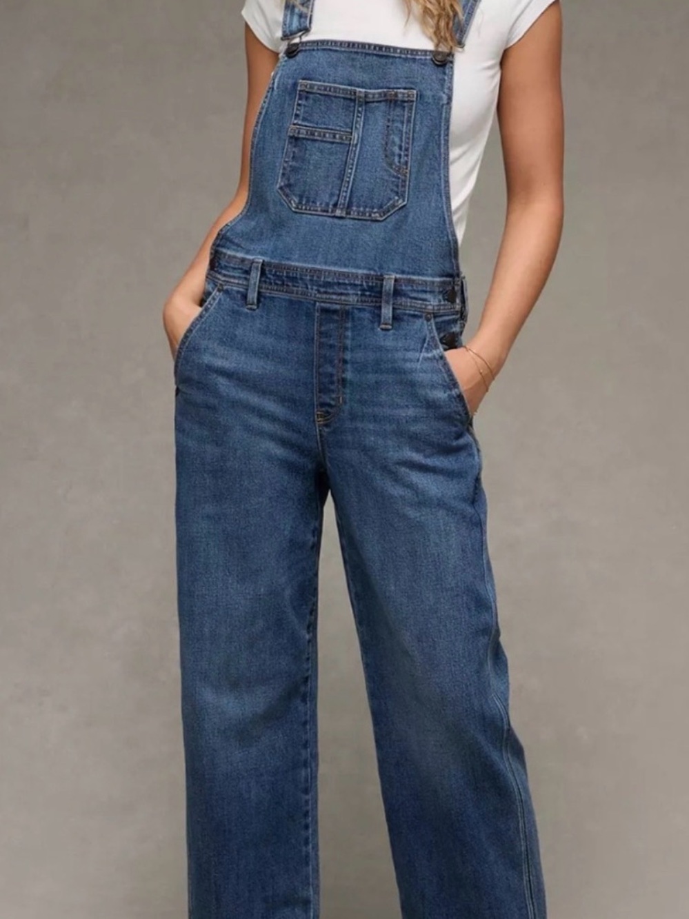 American Eagle Blue Denim, Cuffed Hem, Women's Overalls
